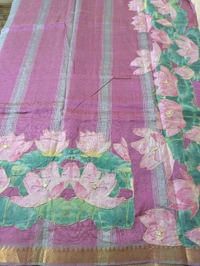 Pure Handloom Mangalagiri  Pattu Appliqve Work  - Pink Lace 2, VZ