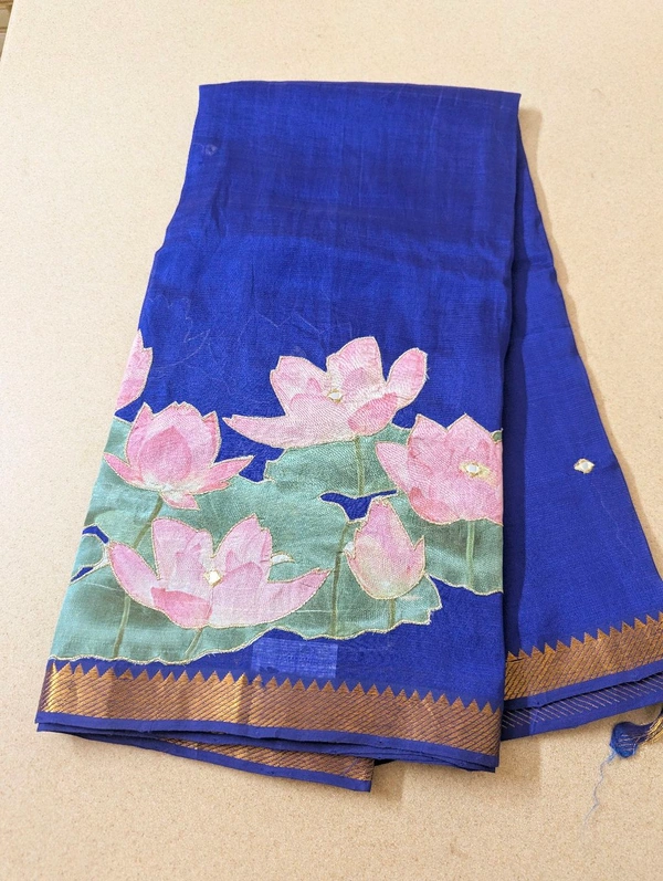 Pure Handloom Mangalagiri  Pattu Appliqve Work  - Pink Lace 3, VZ