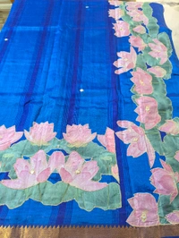 Pure Handloom Mangalagiri  Pattu Appliqve Work  - Pink Lace 3, VZ