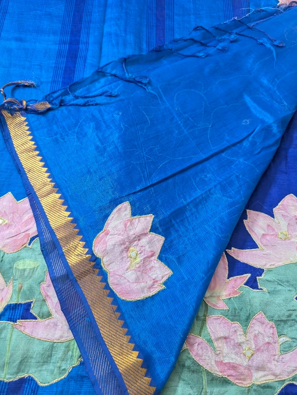 Pure Handloom Mangalagiri  Pattu Appliqve Work  - Pink Lace 3, VZ