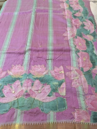 Pure Handloom Mangalagiri  Pattu Appliqve Work  - Pink Lace 4, VZ