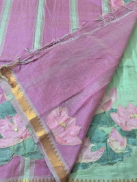 Pure Handloom Mangalagiri  Pattu Appliqve Work  - Pink Lace 4, VZ