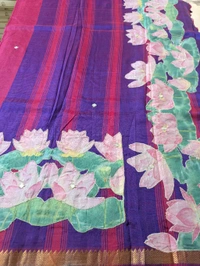 Pure Handloom Mangalagiri  Pattu Appliqve Work  - Pink Lace 5