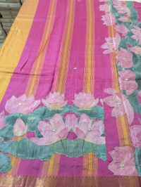 Pure Handloom Mangalagiri  Pattu Appliqve Work  - Pink Lace 6, VZ