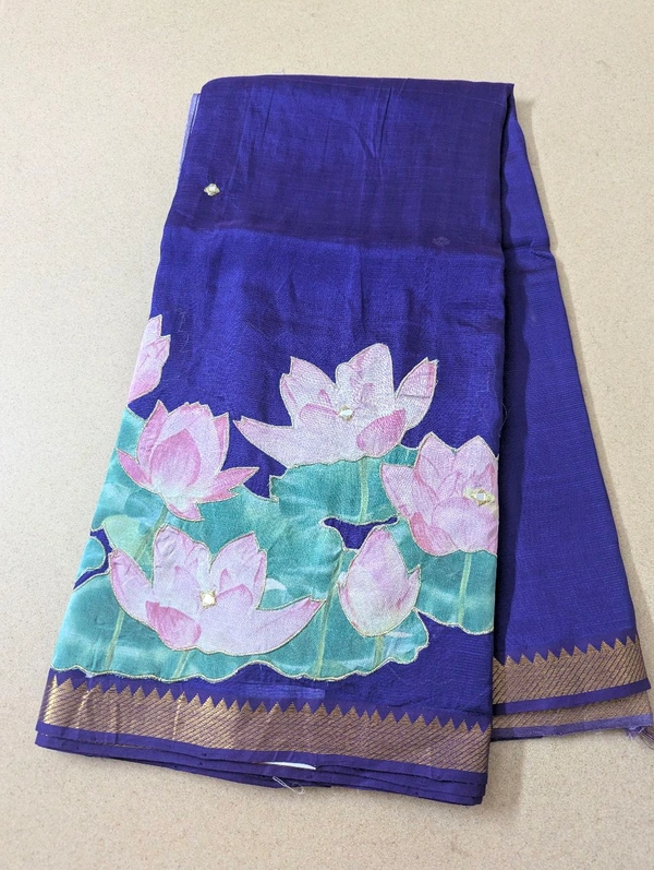 Pure Handloom Mangalagiri  Pattu Appliqve Work  - Pink Lace 7