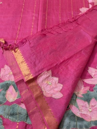 Pure Handloom Mangalagiri  Pattu Appliqve Work  - Pink Lace 8, VZ