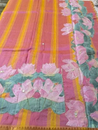 Pure Handloom Mangalagiri  Pattu Appliqve Work  - Pink Lace 9, VZ