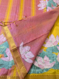 Pure Handloom Mangalagiri  Pattu Appliqve Work  - Pink Lace 9, VZ