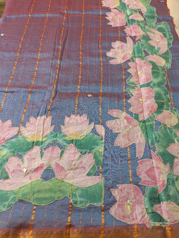 Pure Handloom Mangalagiri  Pattu Appliqve Work  - Pink Lace 10