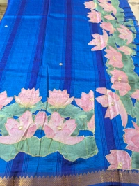 Pure Handloom Mangalagiri  Pattu Appliqve Work  - Pink Lace 11, VZ