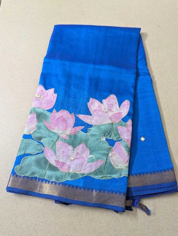 Pure Handloom Mangalagiri  Pattu Appliqve Work  - Pink Lace 12, VZ