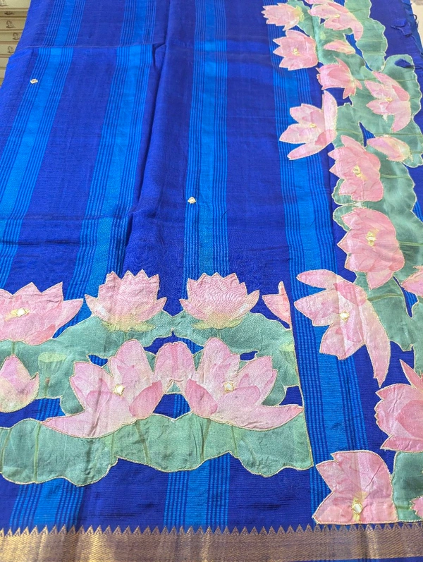 Pure Handloom Mangalagiri  Pattu Appliqve Work  - Pink Lace 12, VZ