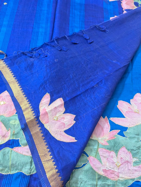 Pure Handloom Mangalagiri  Pattu Appliqve Work  - Pink Lace 12, VZ