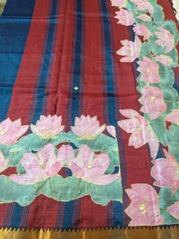 Pure Handloom Mangalagiri  Pattu Appliqve Work  - Pink Lace 13, VZ