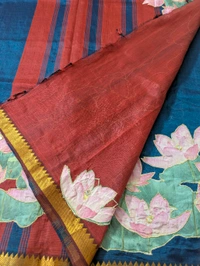 Pure Handloom Mangalagiri  Pattu Appliqve Work  - Pink Lace 13, VZ