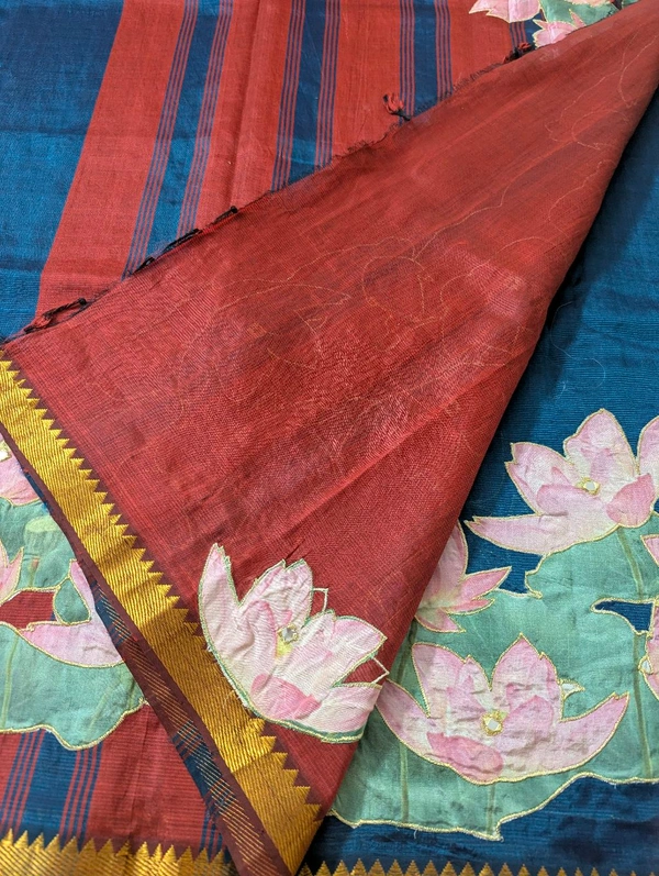 Pure Handloom Mangalagiri  Pattu Appliqve Work  - Pink Lace 13, VZ