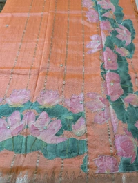Pure Handloom Mangalagiri  Pattu Appliqve Work  - Pink Lace 14