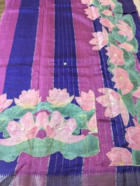 Pure Handloom Mangalagiri  Pattu Appliqve Work  - Pink Lace 15