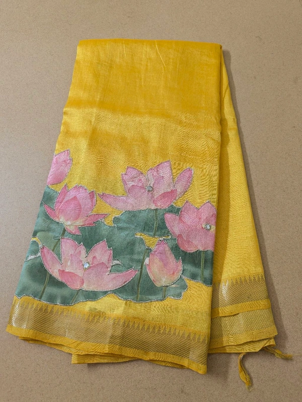 Pure Handloom Mangalagiri  Pattu Appliqve Work  - Pink Lace 17, VZ