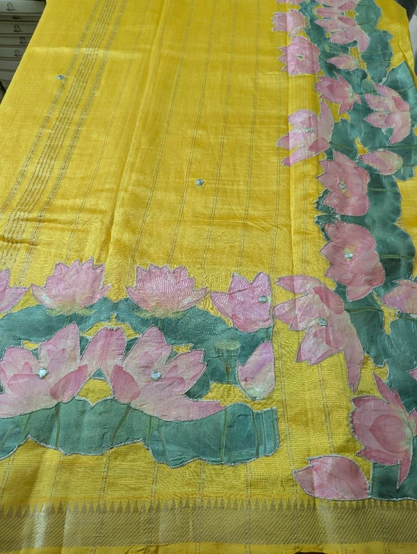 Pure Handloom Mangalagiri  Pattu Appliqve Work  - Pink Lace 17, VZ