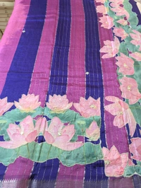 Pure Handloom Mangalagiri  Pattu Appliqve Work  - Pink Lace 19, VZ