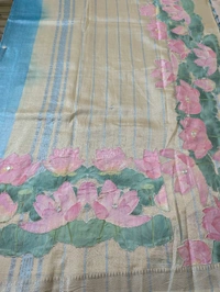 Pure Handloom Mangalagiri  Pattu Appliqve Work  - Pink Lace 20, VZ