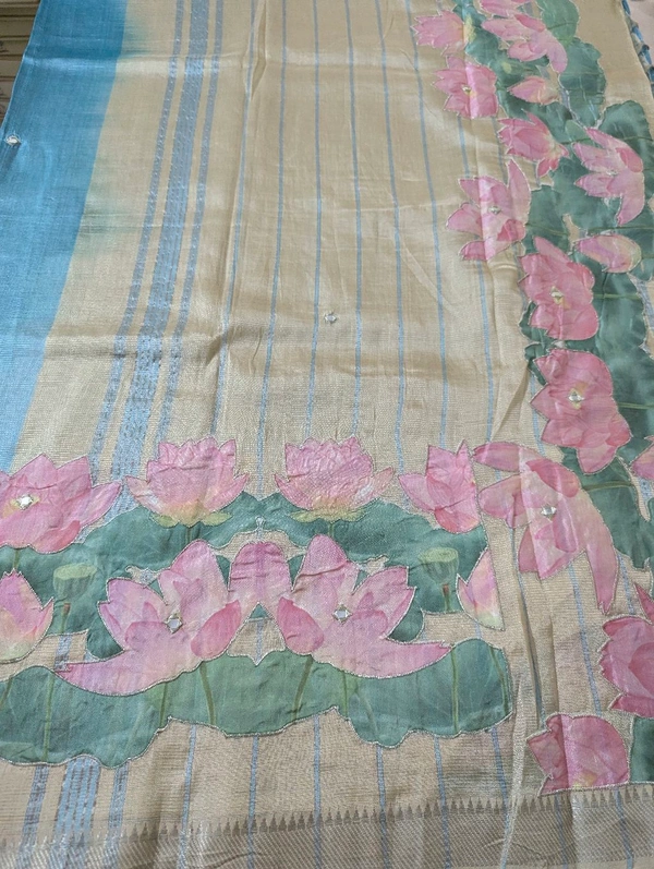 Pure Handloom Mangalagiri  Pattu Appliqve Work  - Pink Lace 20, VZ