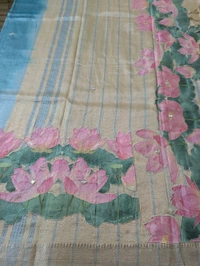 Pure Handloom Mangalagiri  Pattu Appliqve Work  - Pink Lace 21, VZ