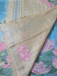 Pure Handloom Mangalagiri  Pattu Appliqve Work  - Pink Lace 21, VZ