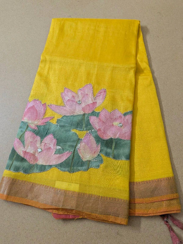 Pure Handloom Mangalagiri  Pattu Appliqve Work  - Pink Lace 22, VZ