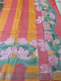 Pure Handloom Mangalagiri  Pattu Appliqve Work  - Pink Lace 22, VZ