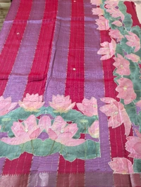 Pure Handloom Mangalagiri  Pattu Appliqve Work  - Pink Lace 23, VZ