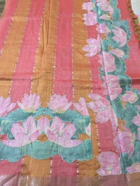 Pure Handloom Mangalagiri  Pattu Appliqve Work  - Pink Lace 24, VZ