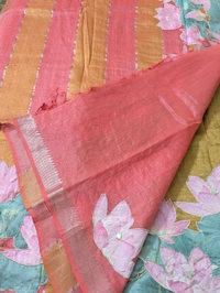 Pure Handloom Mangalagiri  Pattu Appliqve Work  - Pink Lace 24, VZ