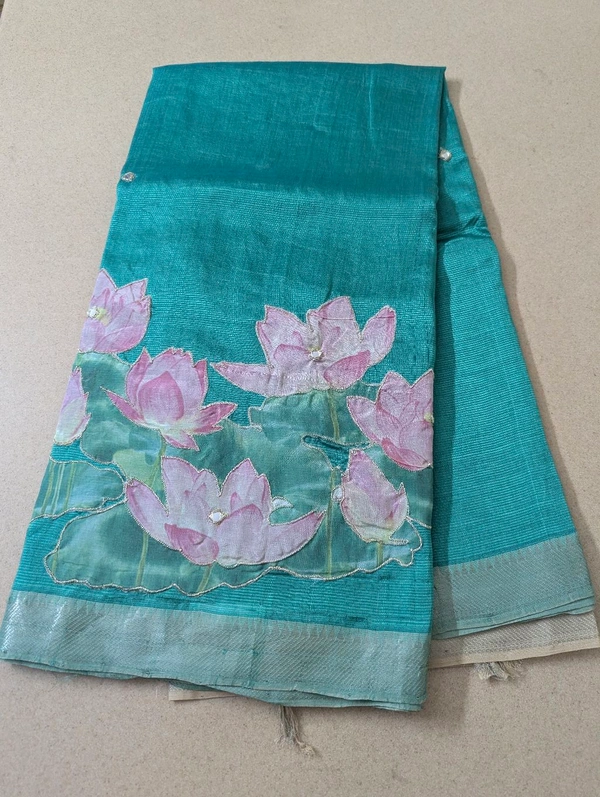 Pure Handloom Mangalagiri  Pattu Appliqve Work  - Pink Lace 25, VZ