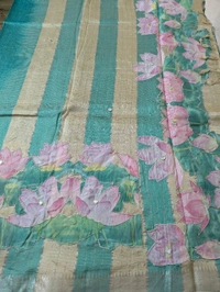 Pure Handloom Mangalagiri  Pattu Appliqve Work  - Pink Lace 25, VZ