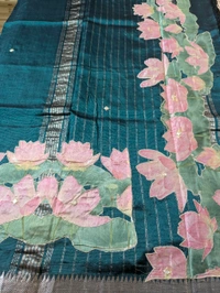 Pure Handloom Mangalagiri  Pattu Appliqve Work  - Pink Lace 26