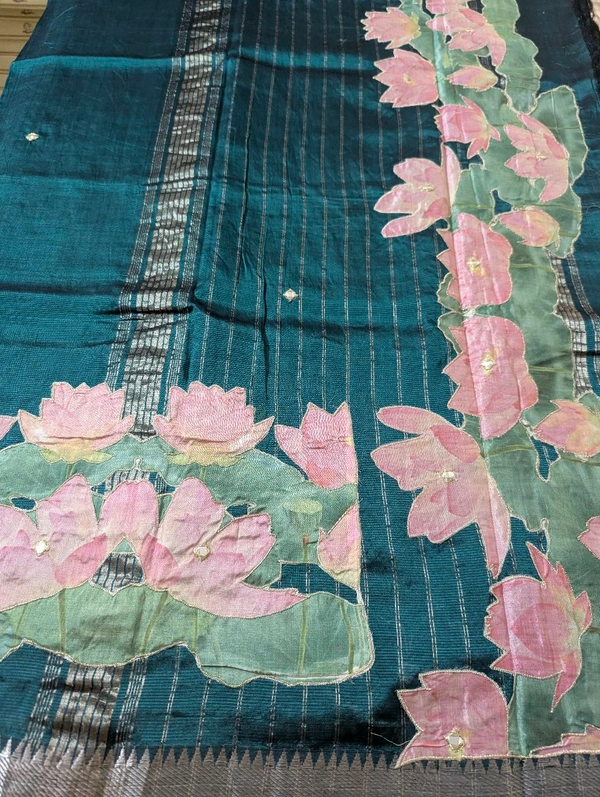 Pure Handloom Mangalagiri  Pattu Appliqve Work  - Pink Lace 26