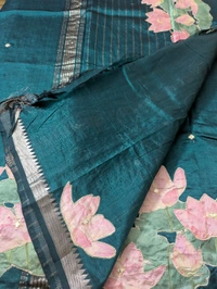 Pure Handloom Mangalagiri  Pattu Appliqve Work  - Pink Lace 26