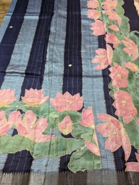 Pure Handloom Mangalagiri  Pattu Appliqve Work  - Pink Lace 27, VZ