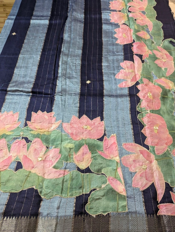 Pure Handloom Mangalagiri  Pattu Appliqve Work  - Pink Lace 27, VZ