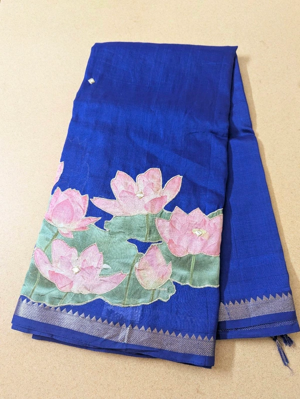 Pure Handloom Mangalagiri  Pattu Appliqve Work  - Pink Lace 28