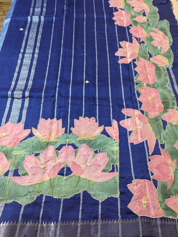 Pure Handloom Mangalagiri  Pattu Appliqve Work  - Pink Lace 29, VZ