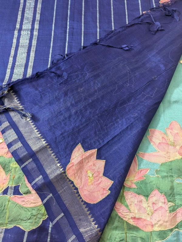 Pure Handloom Mangalagiri  Pattu Appliqve Work  - Pink Lace 29, VZ