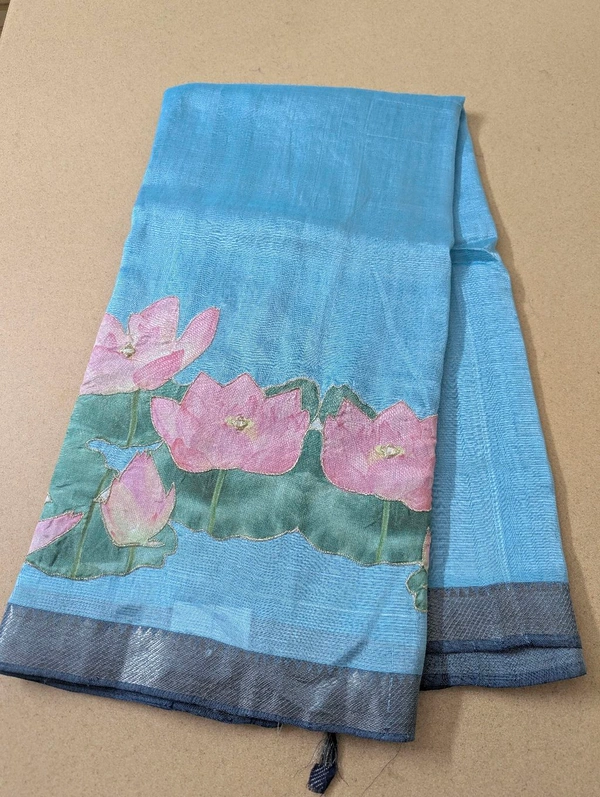 Pure Handloom Mangalagiri  Pattu Appliqve Work  - Pink Lace 30, VZ