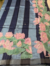 Pure Handloom Mangalagiri  Pattu Appliqve Work  - Pink Lace 30, VZ