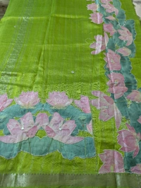 Pure Handloom Mangalagiri  Pattu Appliqve Work  - Pink Lace 31, VZ