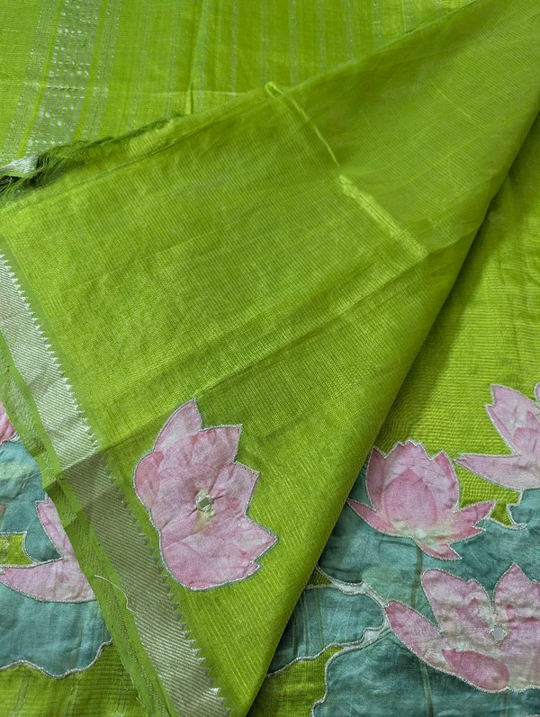 Pure Handloom Mangalagiri  Pattu Appliqve Work  - Pink Lace 31, VZ