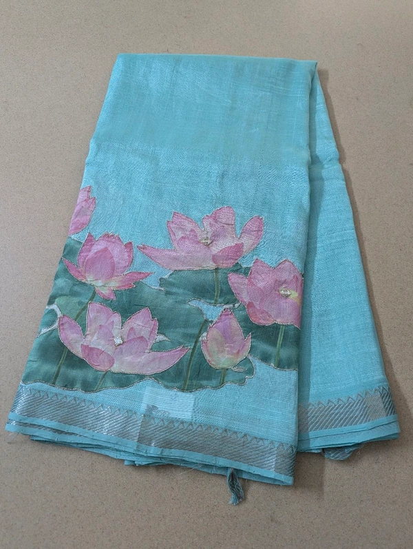 Pure Handloom Mangalagiri  Pattu Appliqve Work  - Pink Lace 32