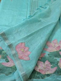 Pure Handloom Mangalagiri  Pattu Appliqve Work  - Pink Lace 32